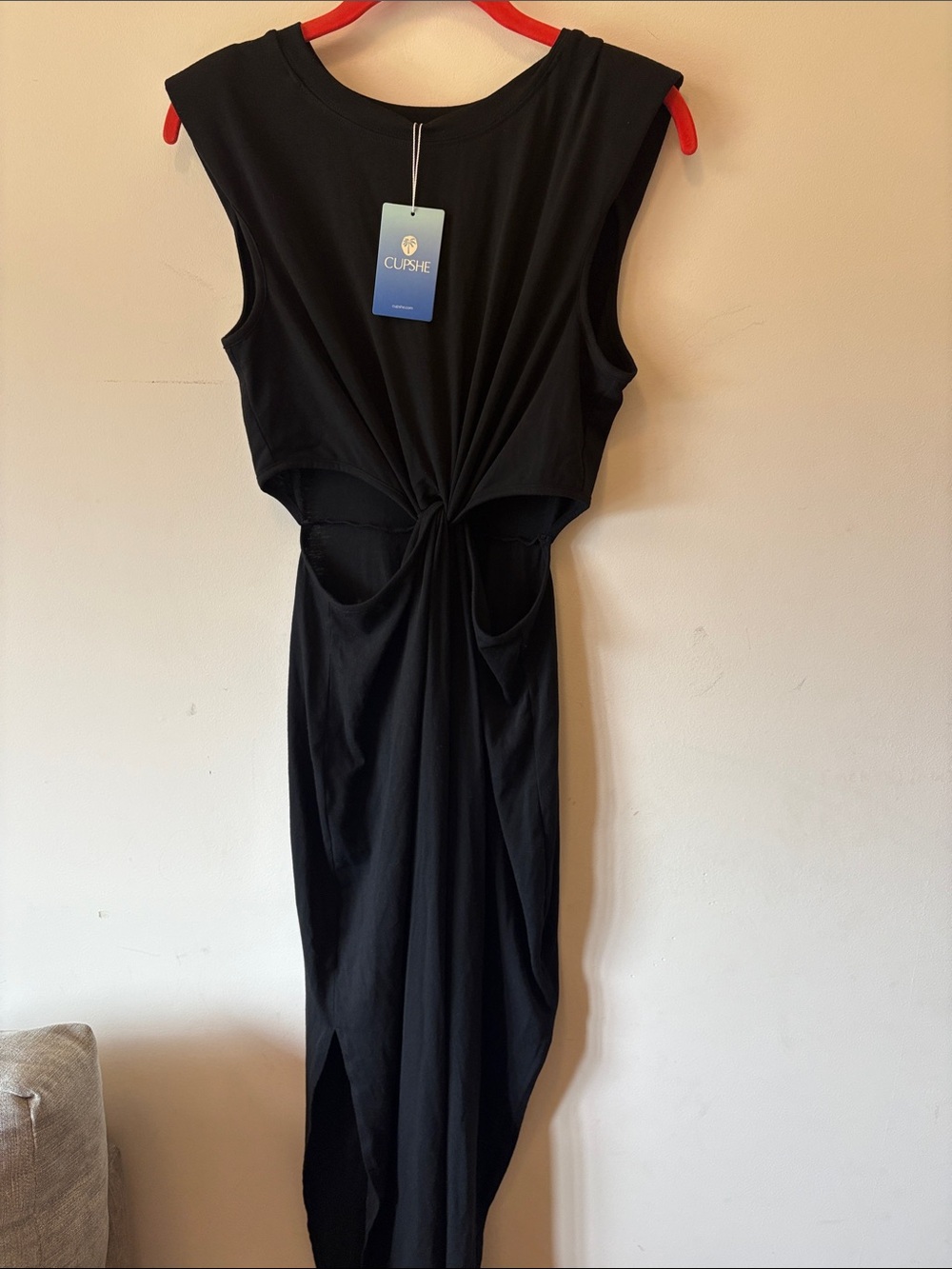 Cupshe Black Asymmetrical Twist Cutout Midi Dress